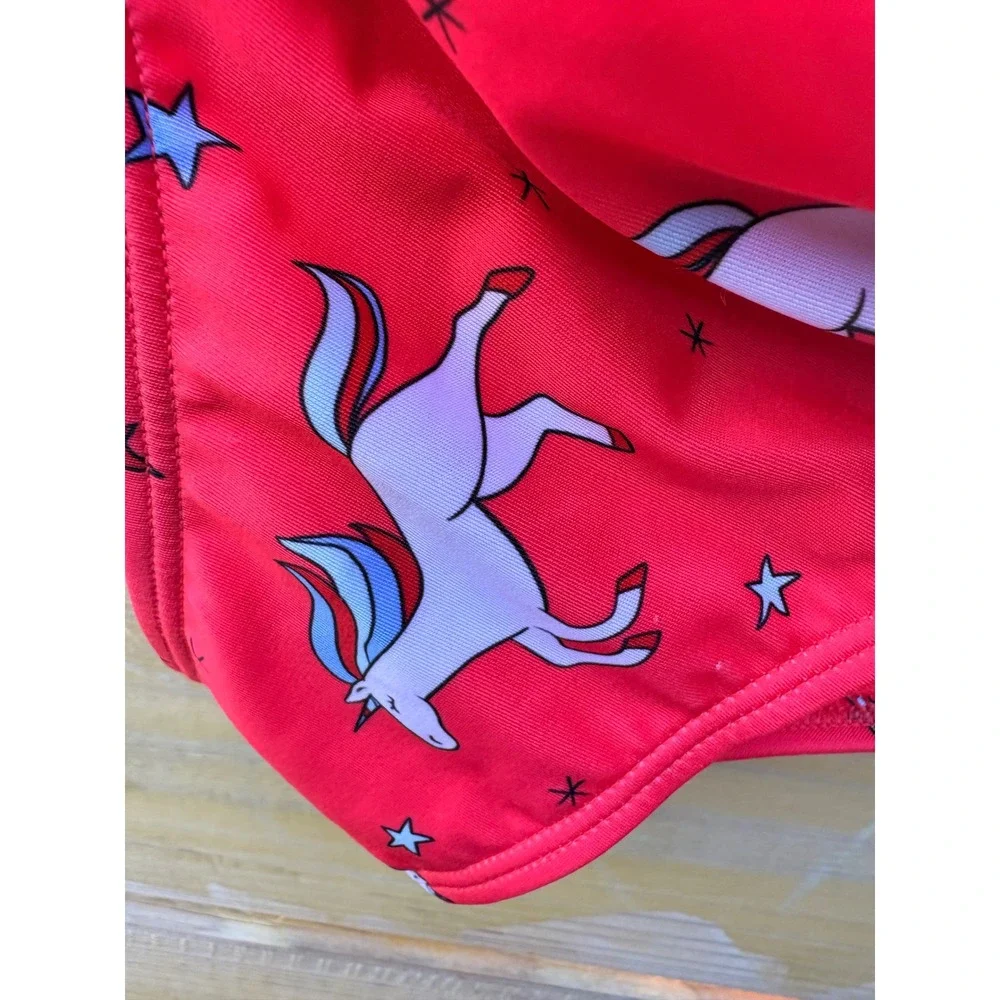 Cat & Jack Girls Red Unicorn Star Flounce Bikini Swimsuit Set XL 14/16 NEW